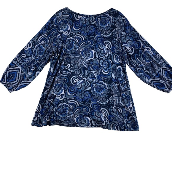 NWT Johnny Was Blouse Top Sz L Blue Artsy Whimsical Printed 3/4 Sleeve MSRP $150 - Picture 8 of 11